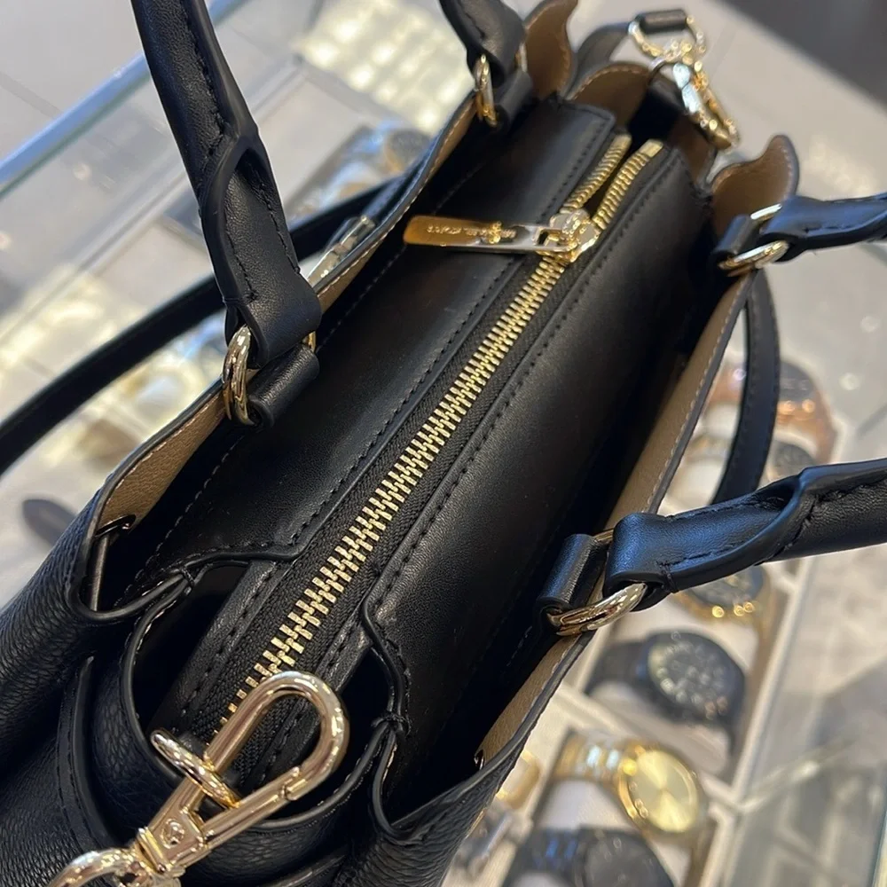 Michael Kors Reed Small Satchel Crossbody Center Zip Bag Color: Black  NWT